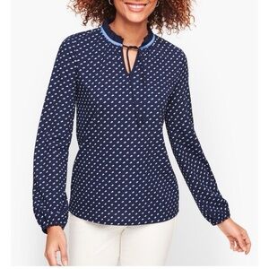 Talbots 3X petite blue ruffle polka dot blouse